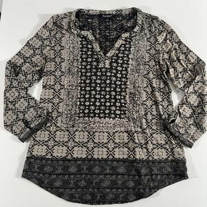 Lucky Brand Boho Style Blouse - Small‎ - Relaxed Silhouette Tunic Geometric Chic